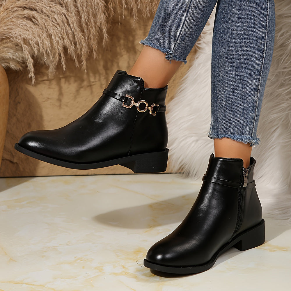Women's Sleek Leather Chelsea Boots with Chain Buckle