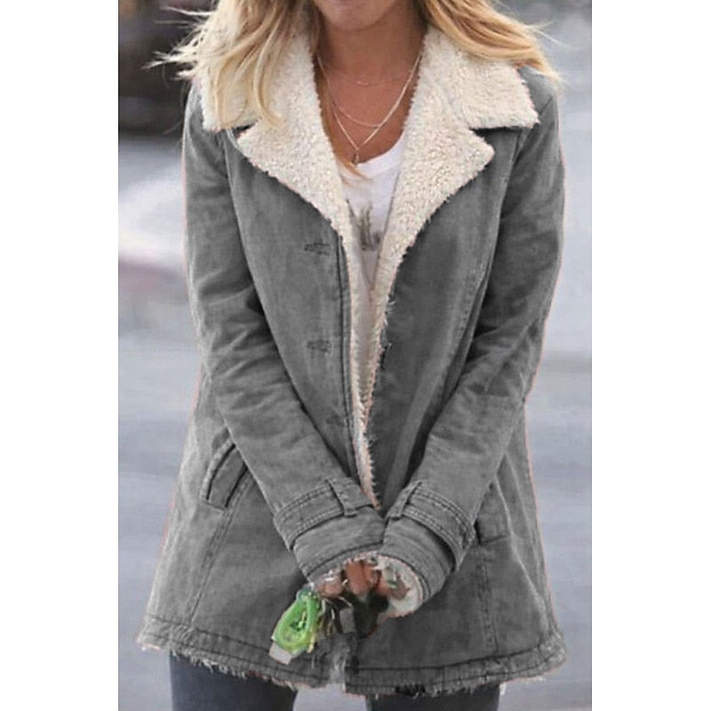 Women's Casual Sherpa Lined Wool Blend Coat