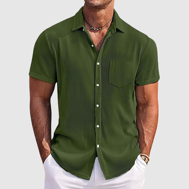 Men's Casual Textured Cotton Short-Sleeve Button Shirt