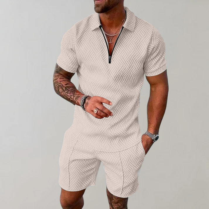 Men's Stylish Cotton Polo Shirt and Casual Shorts Set