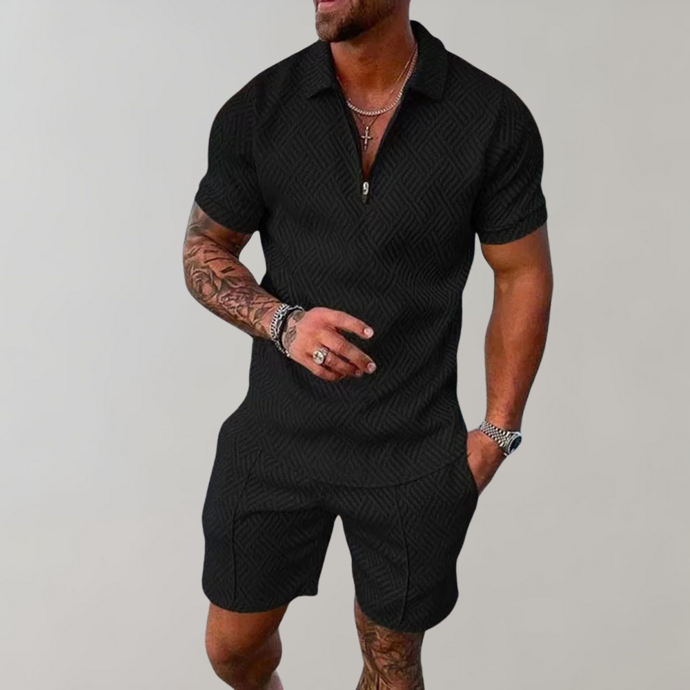 Men's Stylish Cotton Polo Shirt and Casual Shorts Set