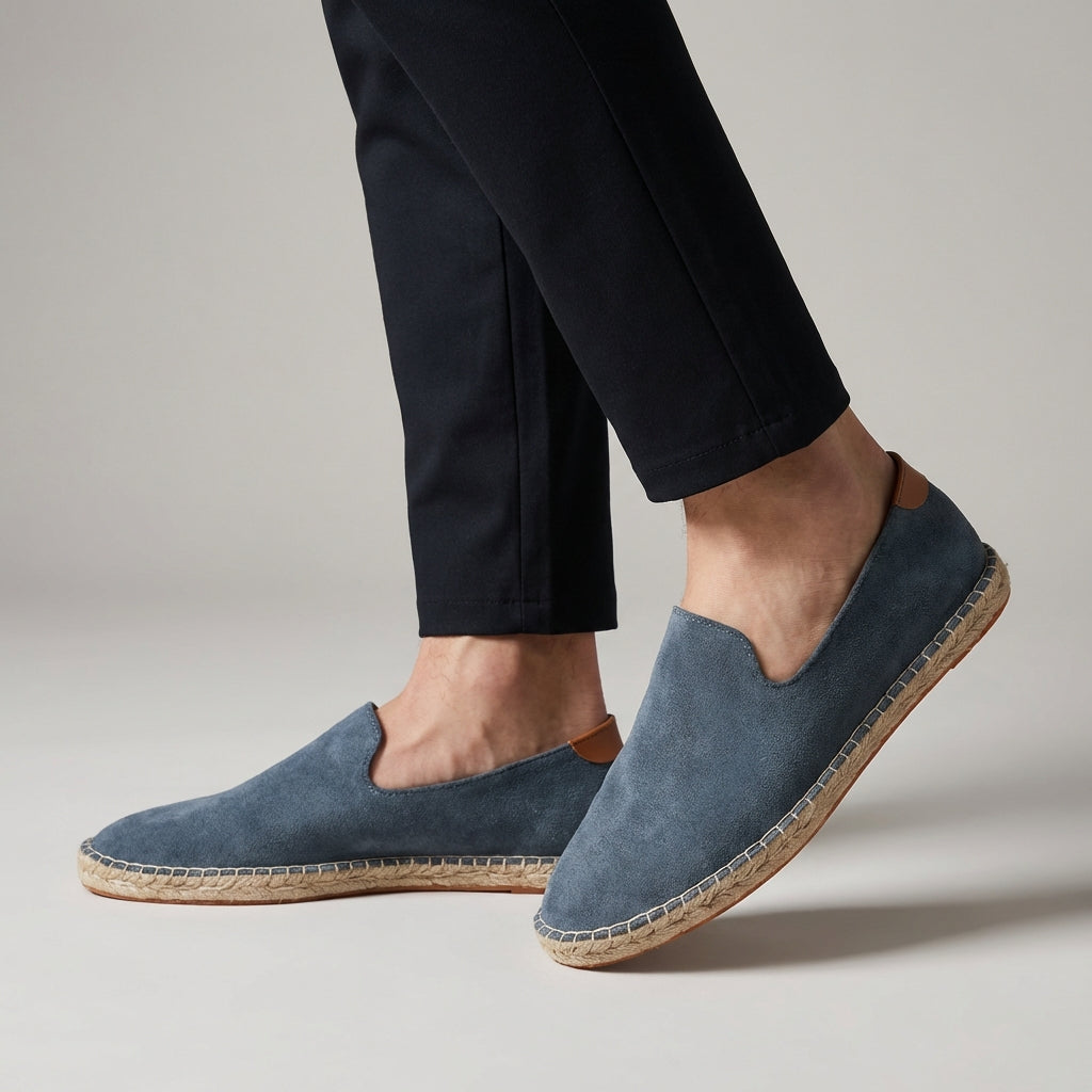 Men's Casual Suede Espadrilles with Jute Sole and Heel Tab