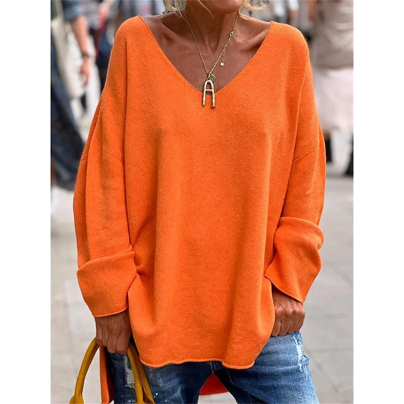 Women's Casual V-Neck Cotton Blend Pullover Sweater