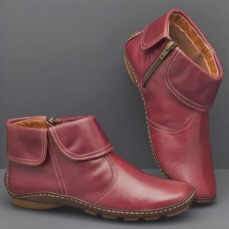 Women's Stylish Leather Fold-Over Collar Ankle Boots