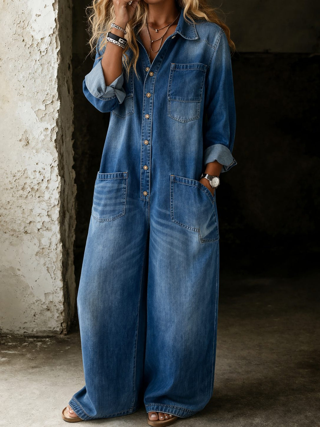 Women's Casual Relaxed Denim Jumpsuit