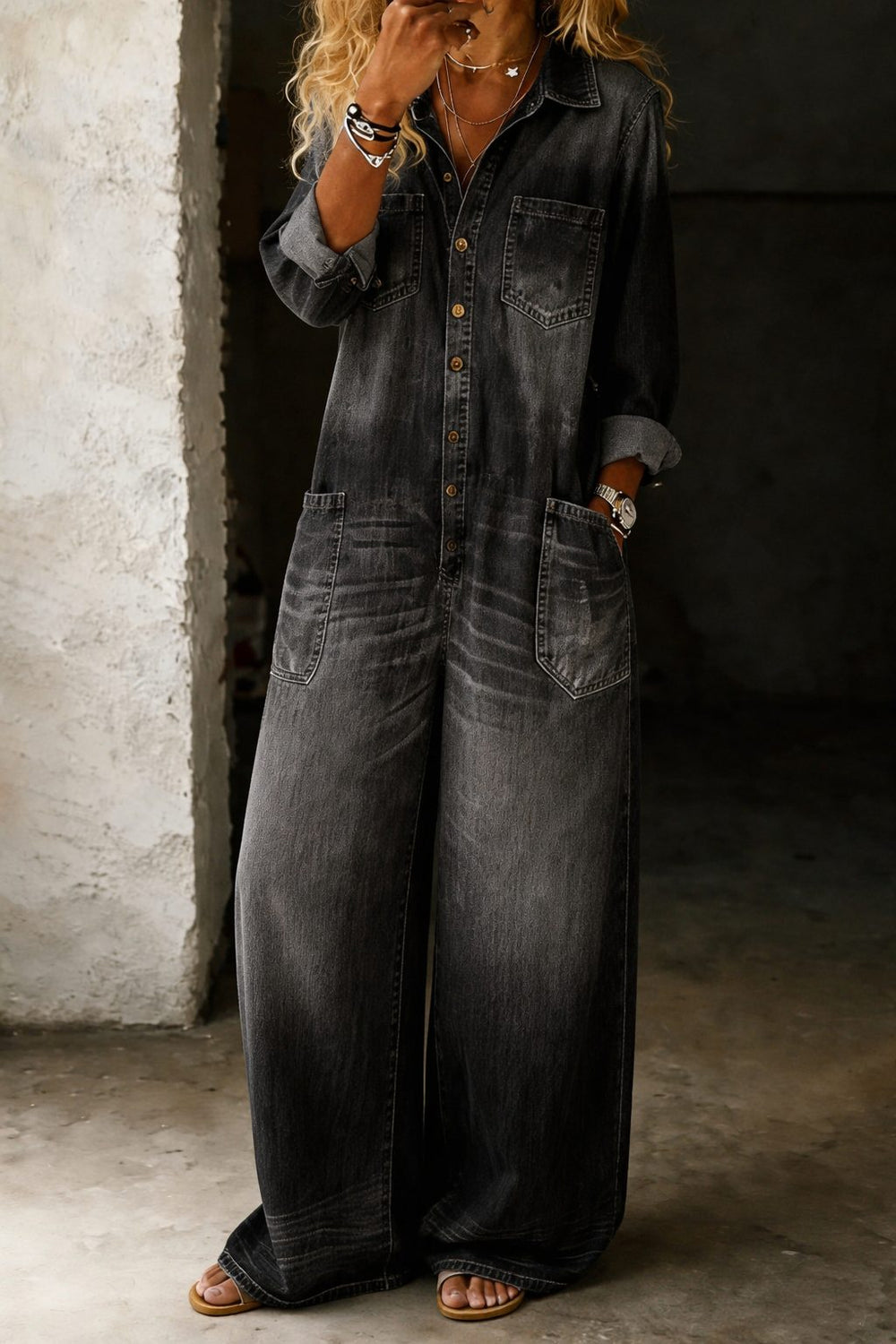 Women's Casual Relaxed Denim Jumpsuit