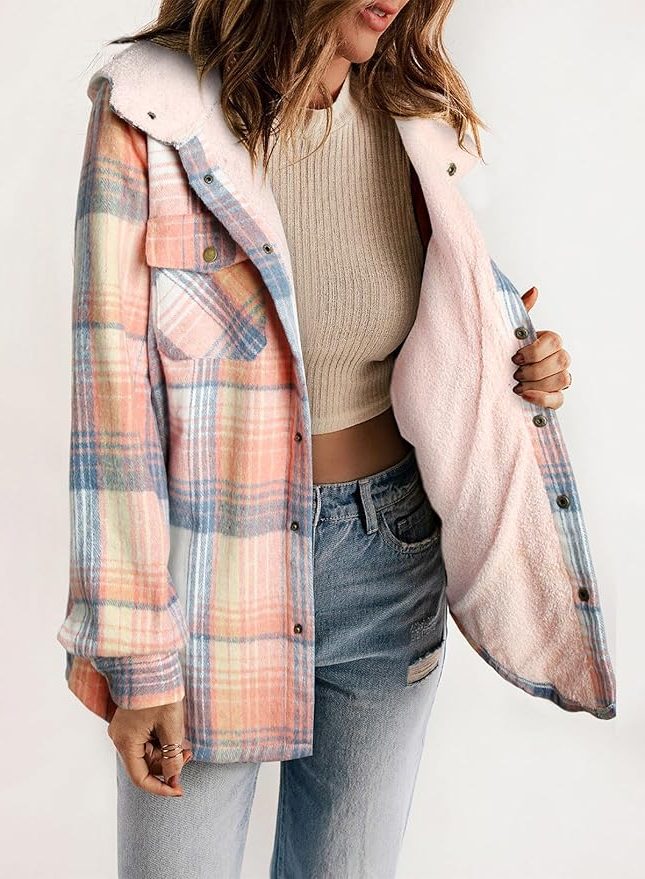 Women's Casual Plaid Flannel Jacket with Sherpa Collar