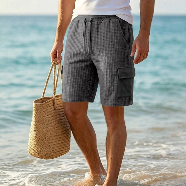 Men's Casual Textured Drawstring Cotton Shorts
