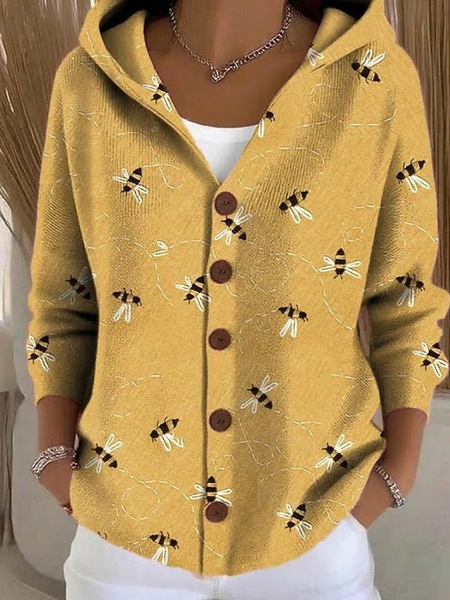 Women's Casual Knit Hooded Cardigan with Pockets and Buttons
