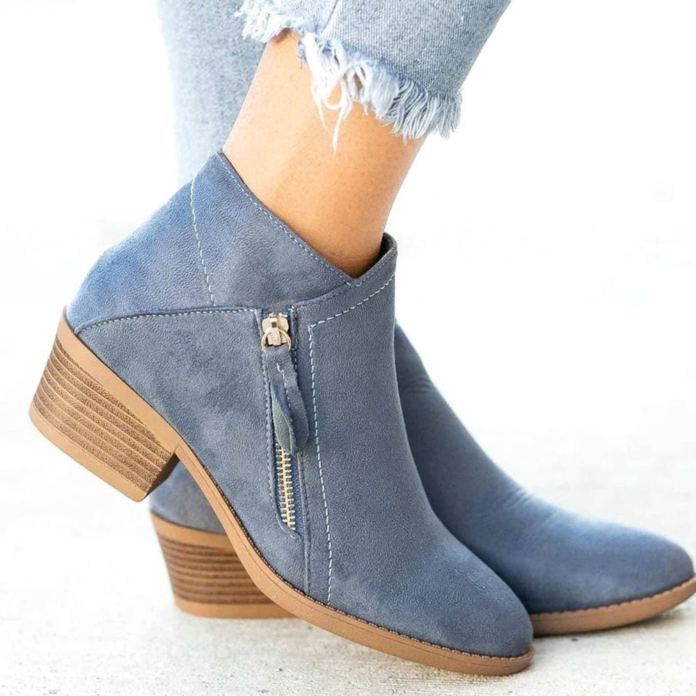 Women's Stylish Suede V-Cut Block Heel Ankle Boots