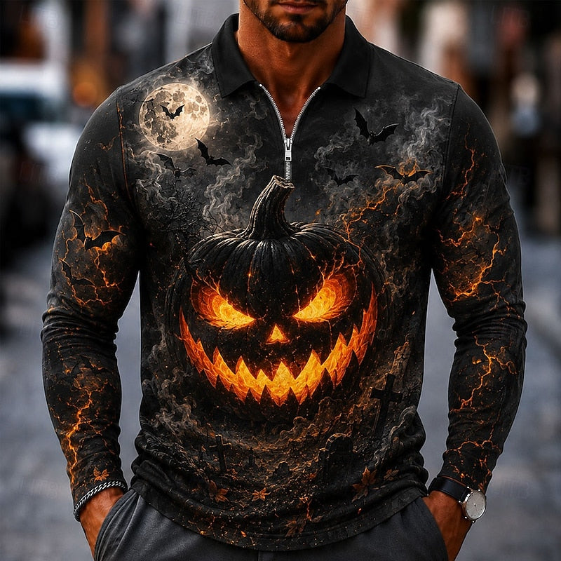 Men's Casual Cotton Long-Sleeve Polo Shirt