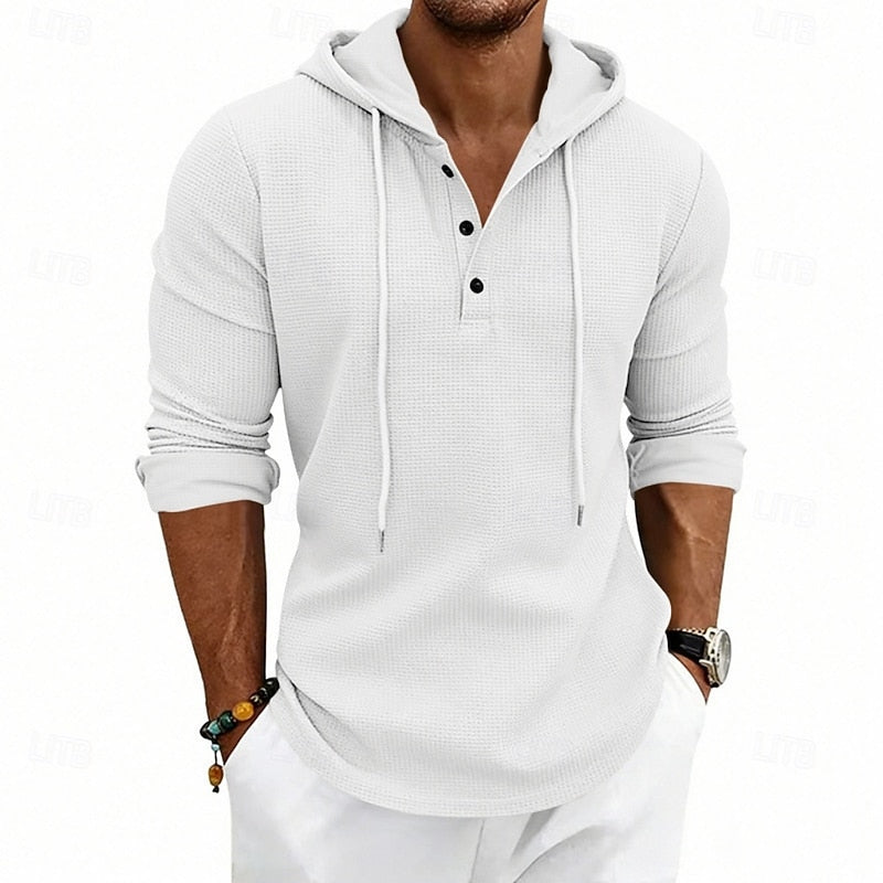 Men's Casual Cotton Relaxed Hooded Henley Shirt