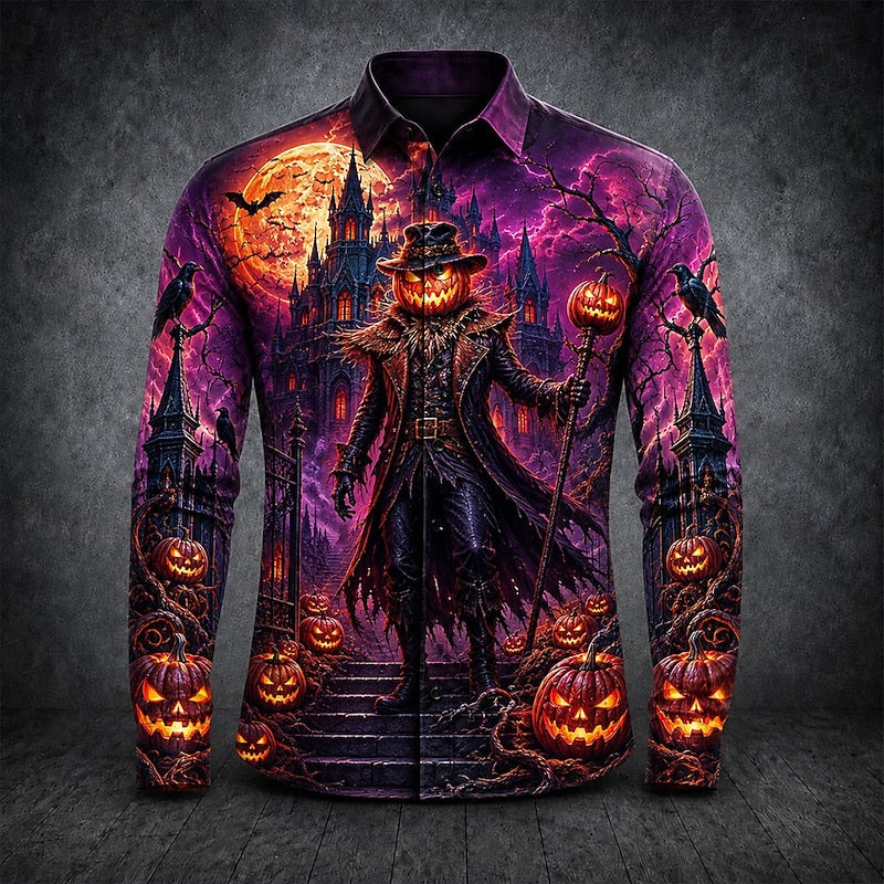 Men's Gothic Print Long Sleeve Cotton Shirt