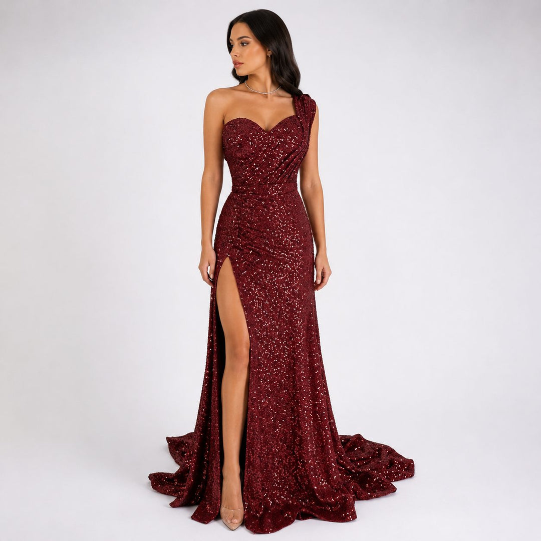 Women's Elegant Sequin One-Shoulder Maxi Dress