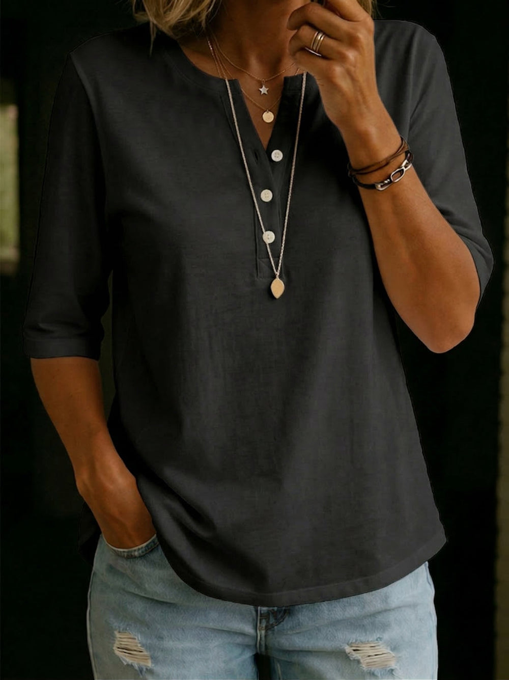 Women's Casual Linen V-Neck Blouse