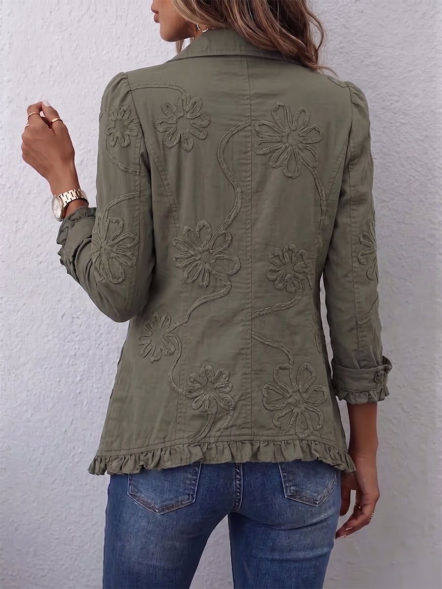 Women's Boho Embroidered Cotton Utility Jacket in Retro