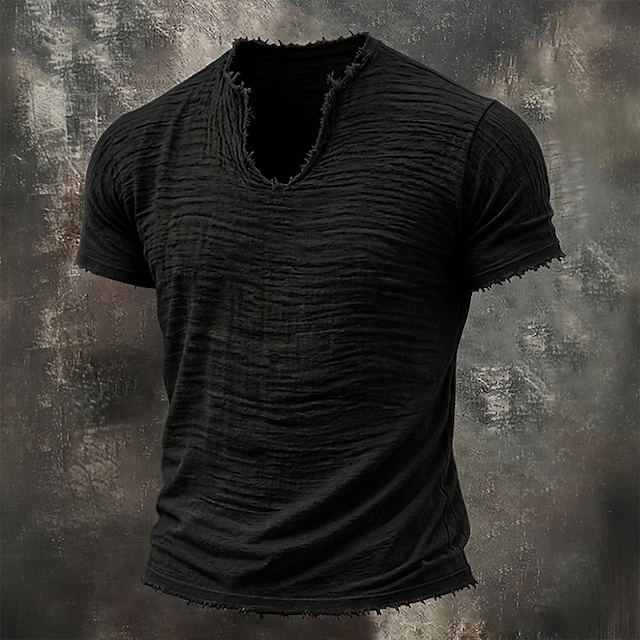Men's Casual Cotton Notch-Neck T-Shirt