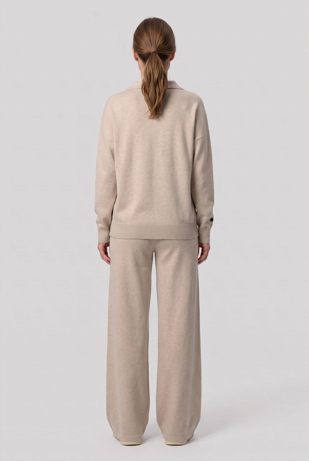 Women's Casual Ribbed Knit Polo Collar Wide Leg Loungewear Set