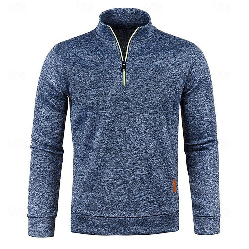 Men's Classic Cotton Quarter-Zip Long-Sleeve Polo