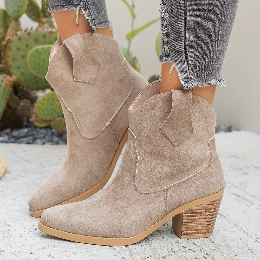 Women's Stylish Suede Pointed Toe Chelsea Boots with Chunky Heel