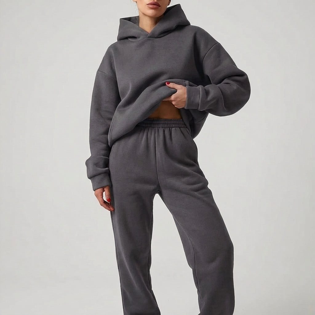 Women's Casual Oversized Cotton Hoodie and Jogger Tracksuit Set