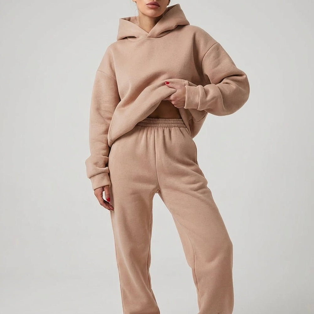 Women's Casual Oversized Cotton Hoodie and Jogger Tracksuit Set