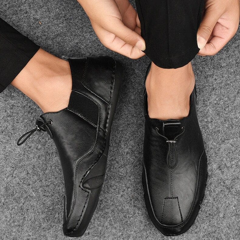 Men's Casual Slip-On Leather Shoes with Elastic Side Panels
