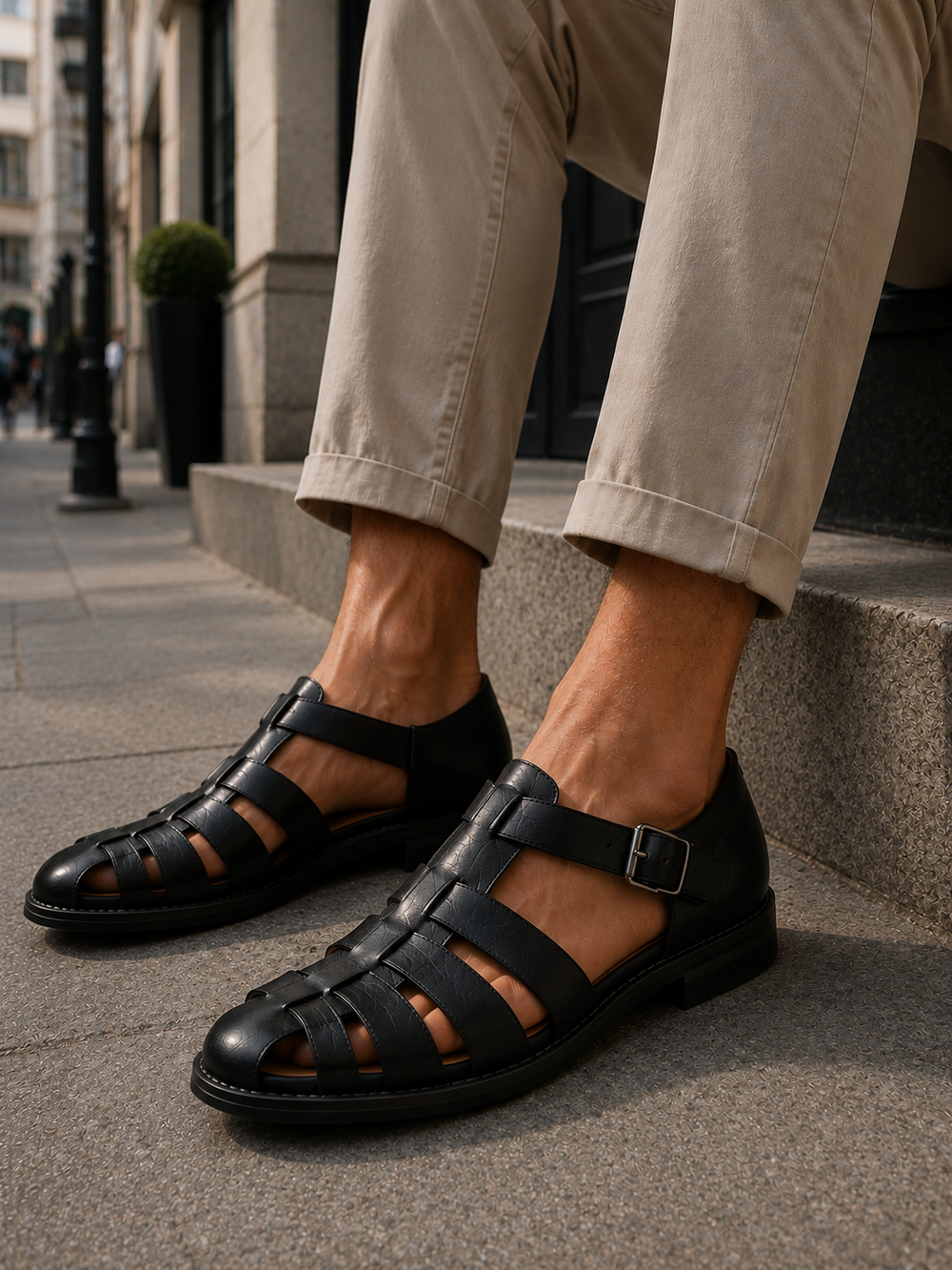 Men's Classic Leather Closed-Toe Sandals