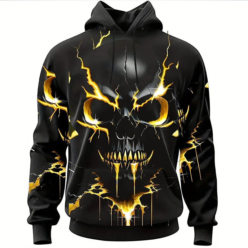 Unisex Casual Cotton Blend Graphic Hoodie with Skull Print
