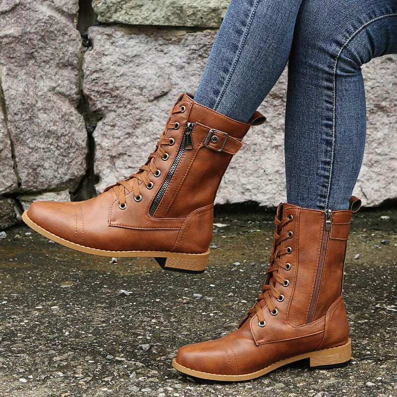 Women's Casual Cushioned Leather Ankle Boots