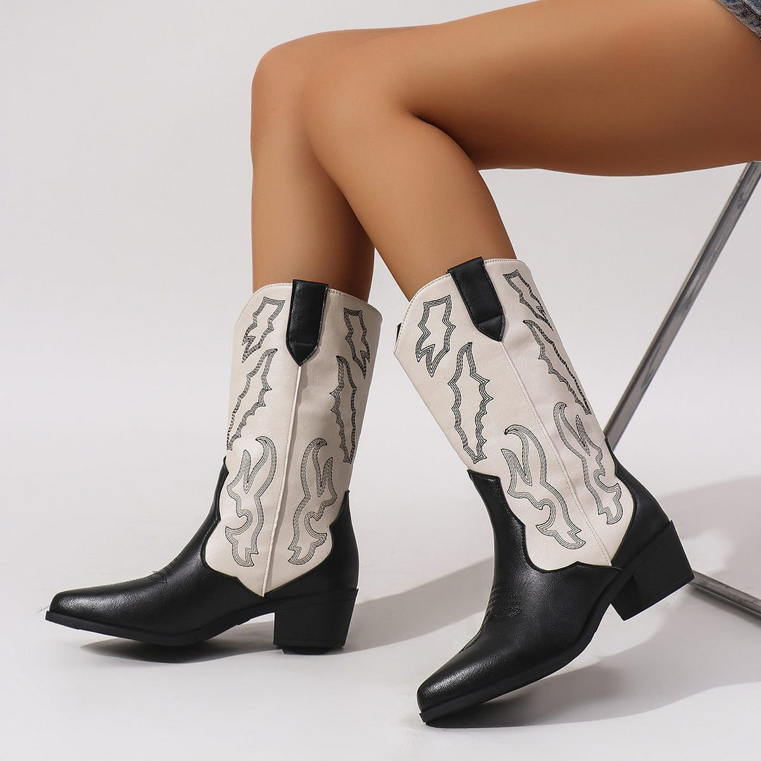 Women's Stylish Embroidered Leather Western Cowboy Boots