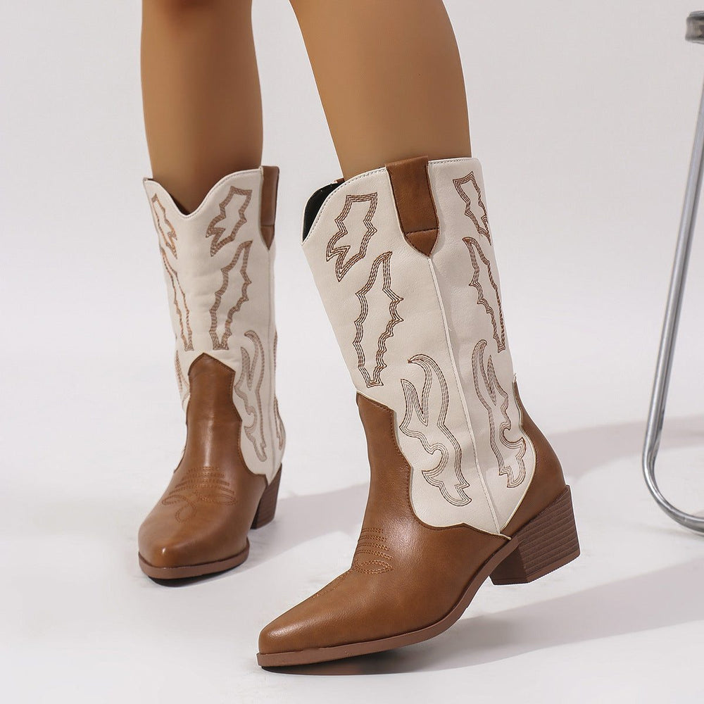 Women's Stylish Embroidered Leather Western Cowboy Boots
