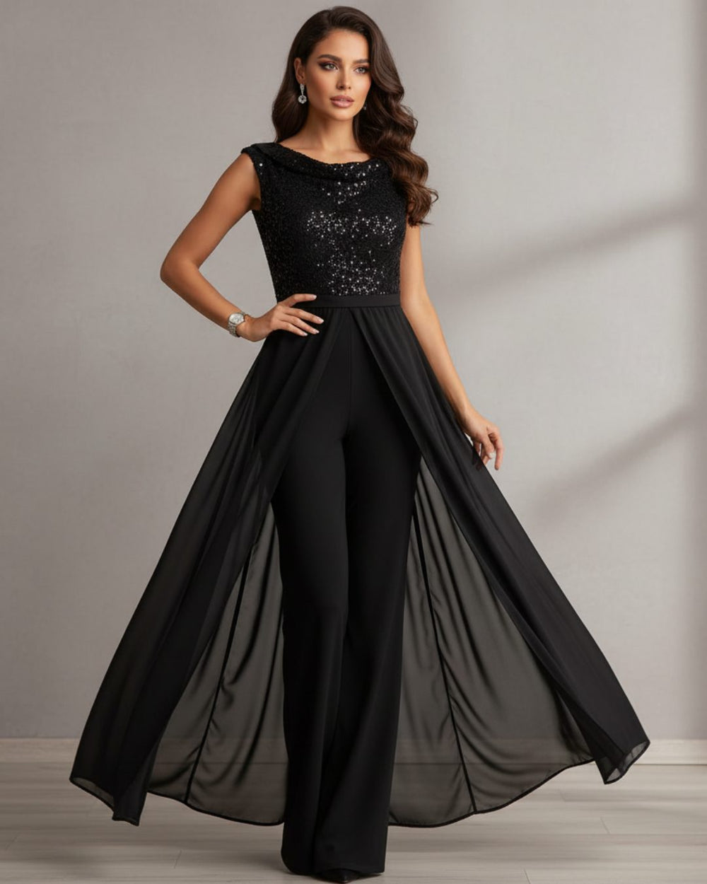 Women's Elegant Sequin Sleeveless Wide Leg Jumpsuit