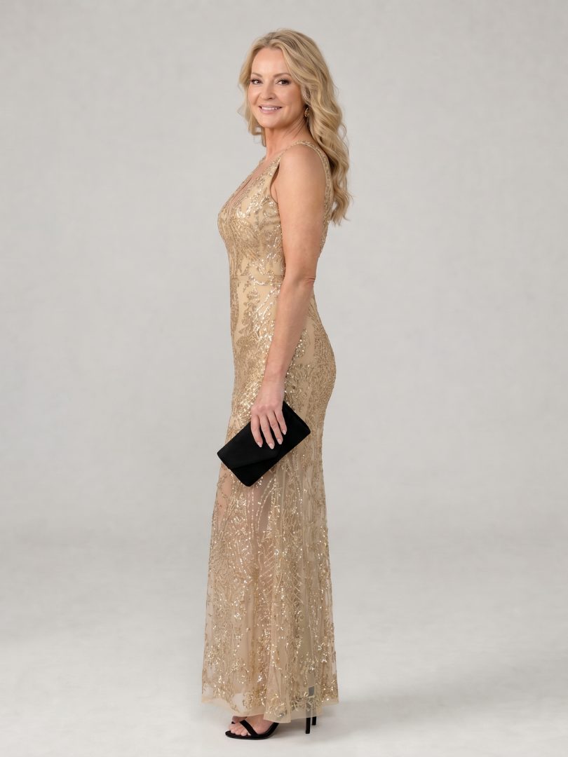 Women's Elegant Sequin Sleeveless V-Neck Midi Dress