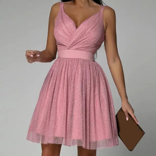 Women's Elegant Sequin Wrap Midi Dress