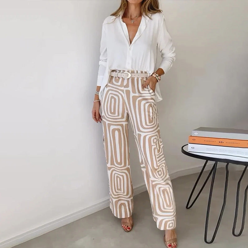 Women's Casual Geometric Print Wide Leg Pants Set