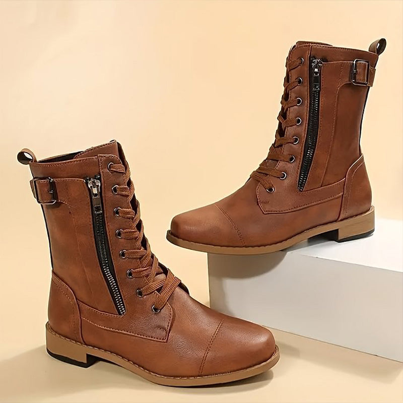 Women's Stylish Leather Lace-Up Combat Boots