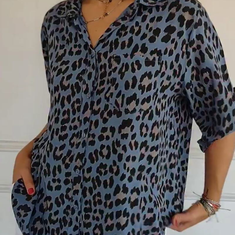 Women's Stylish Leopard Print V-Neck Blouse
