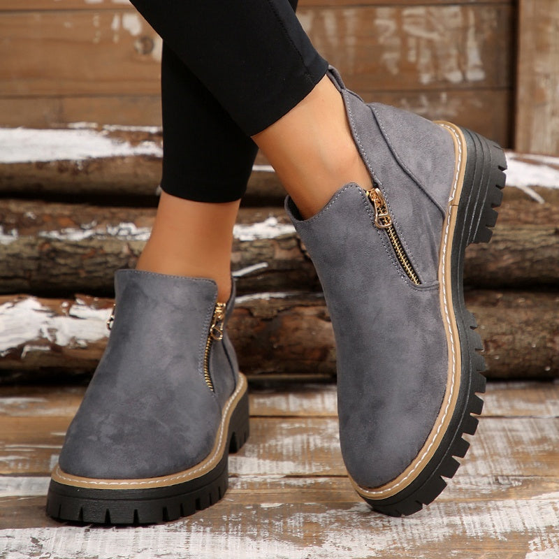 Women's Stylish Leather Chunky Side Zip Ankle Boots