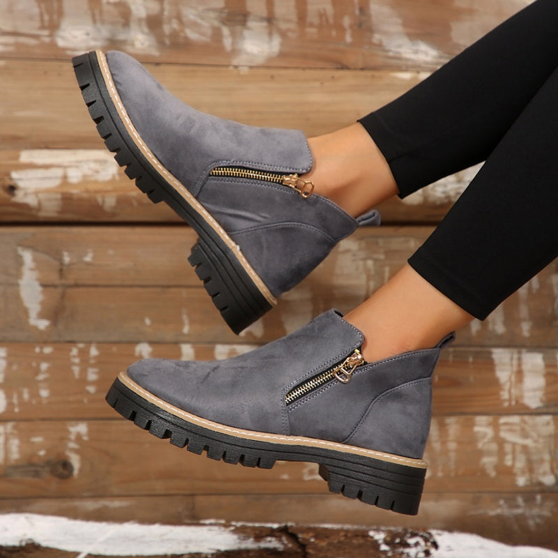 Women's Stylish Leather Chunky Side Zip Ankle Boots