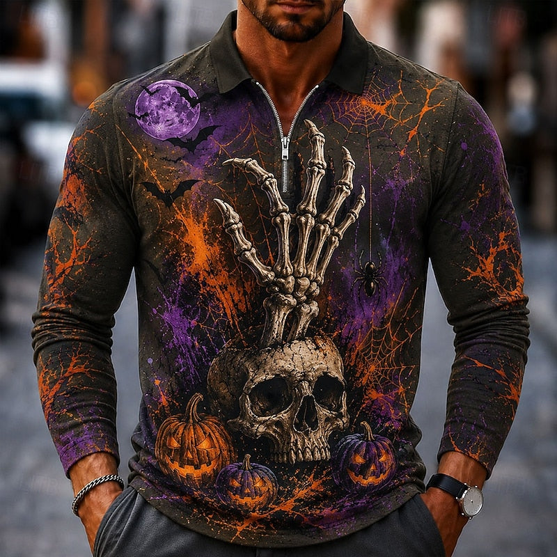 Men's Casual Cotton Long-Sleeve Polo Shirt