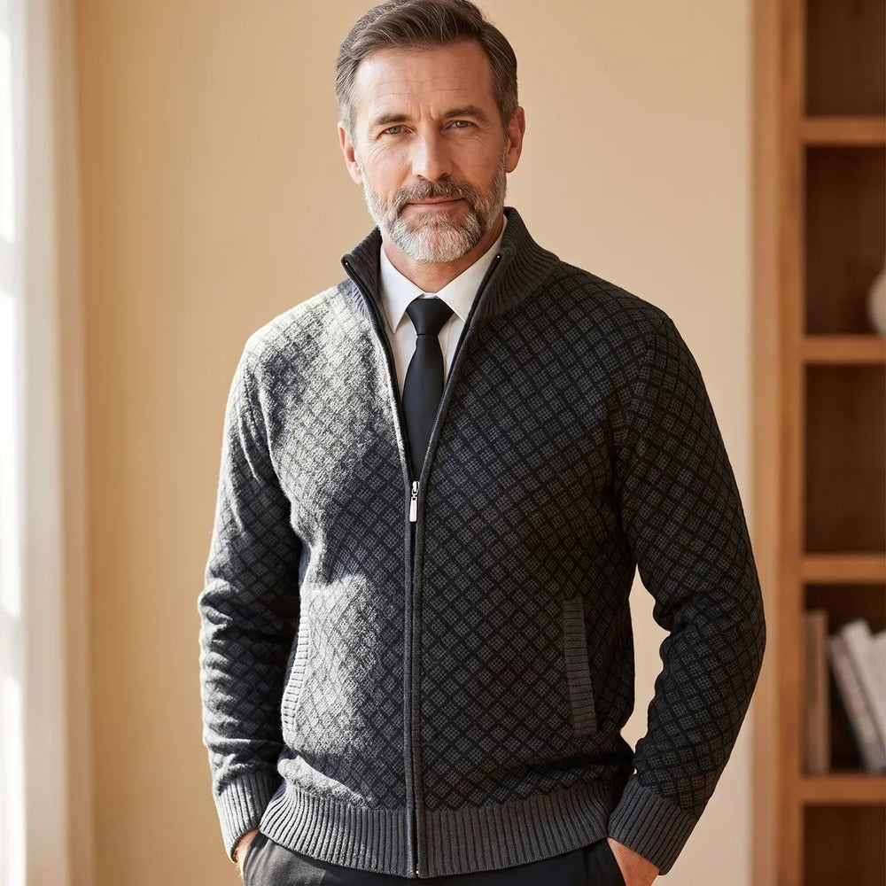 Men's Casual Textured Zip-Up Knit Sweater