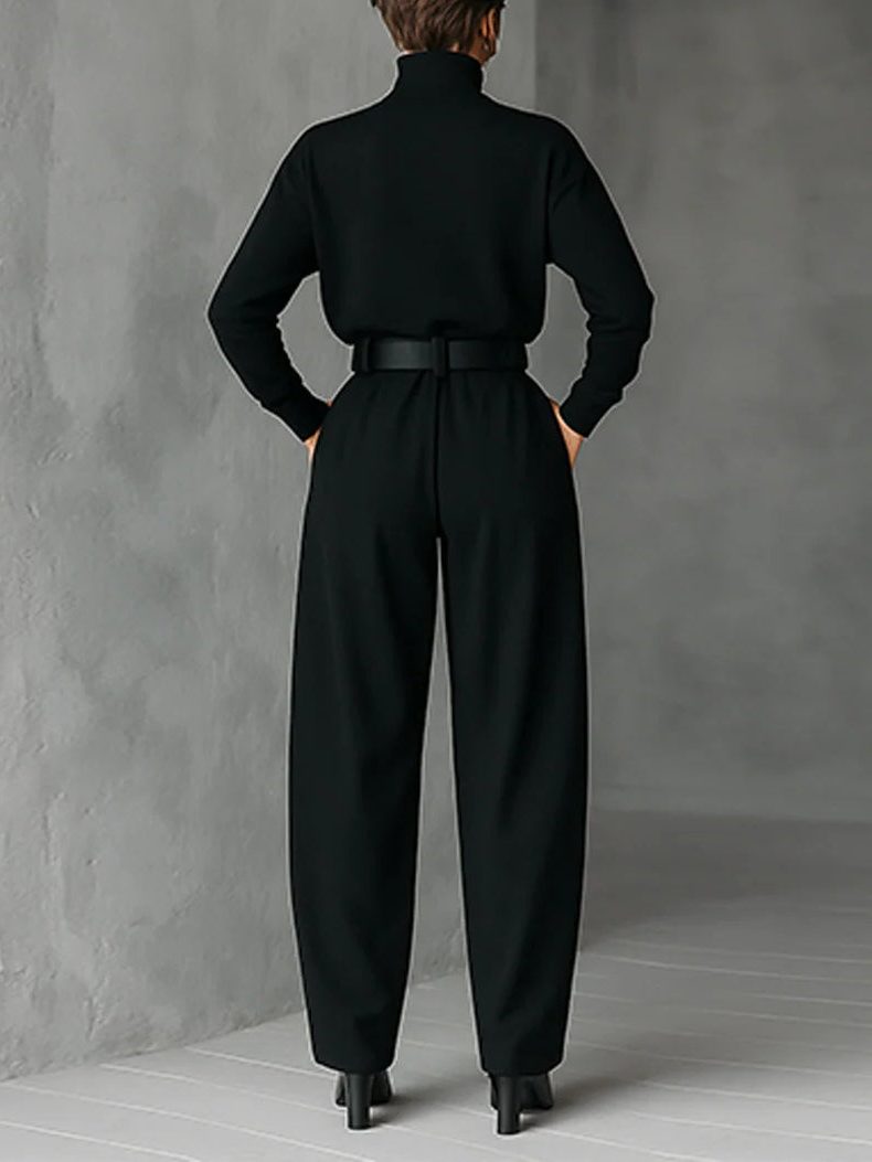 Women's Classic Knit Turtleneck and Straight Leg Pants Set