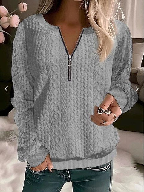Women's Classic Cable Knit Half-Zip Wool Sweater