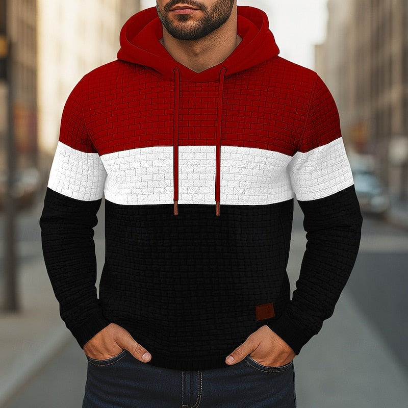 Unisex Casual Textured Color-Block Hoodie