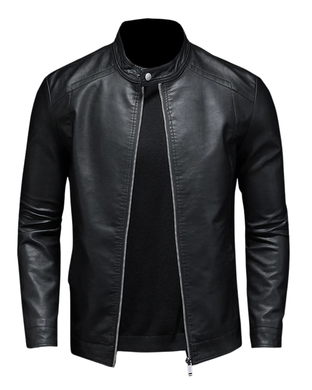 Men's Classic Leather Zip Front Biker Jacket