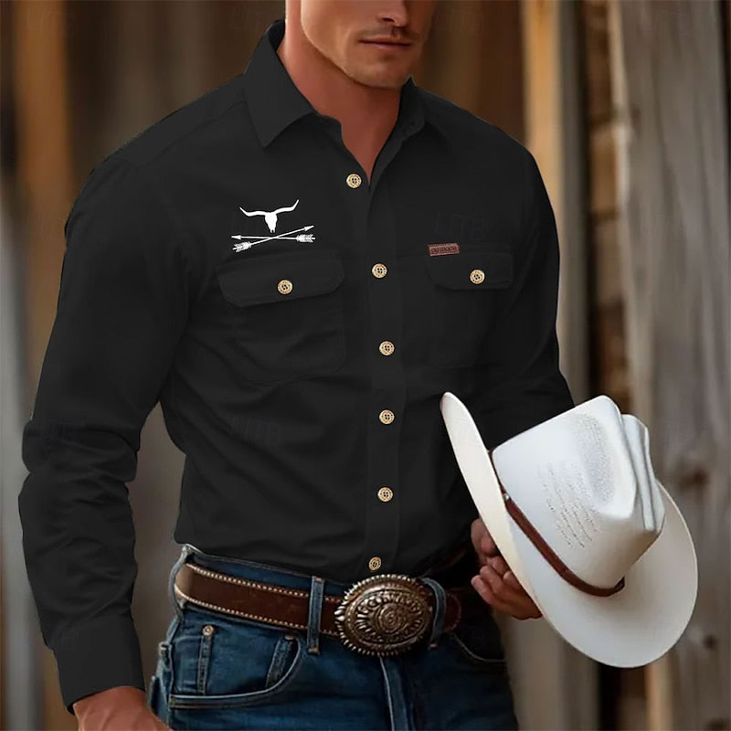 Men's Classic Cotton Western Long-Sleeve Shirt