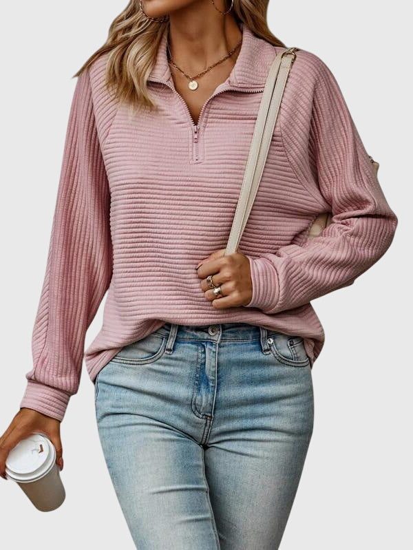 Women's Casual Ribbed Knit Half-Zip Pullover