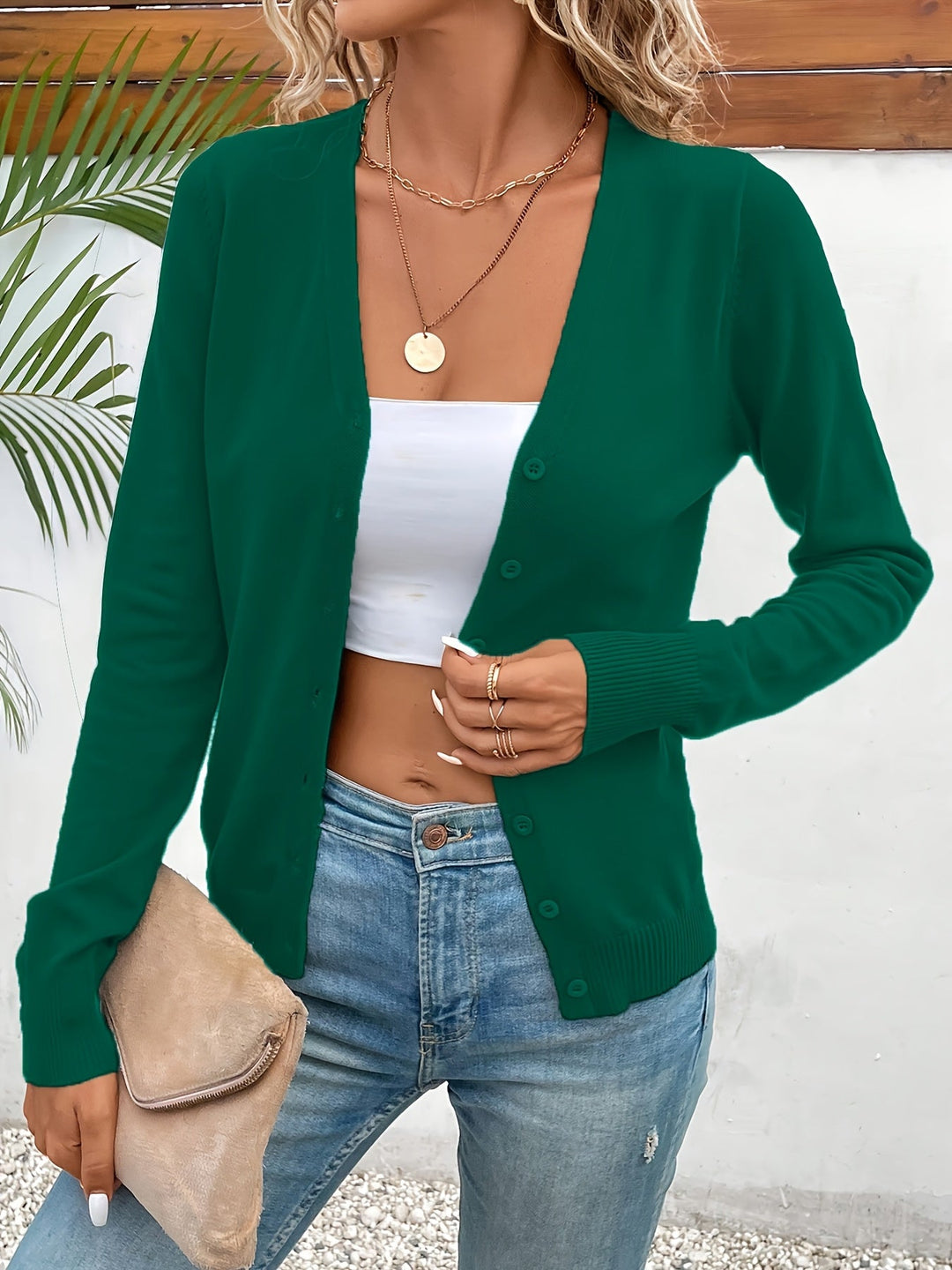 Women's Classic Button Front V-Neck Cotton Cardigan
