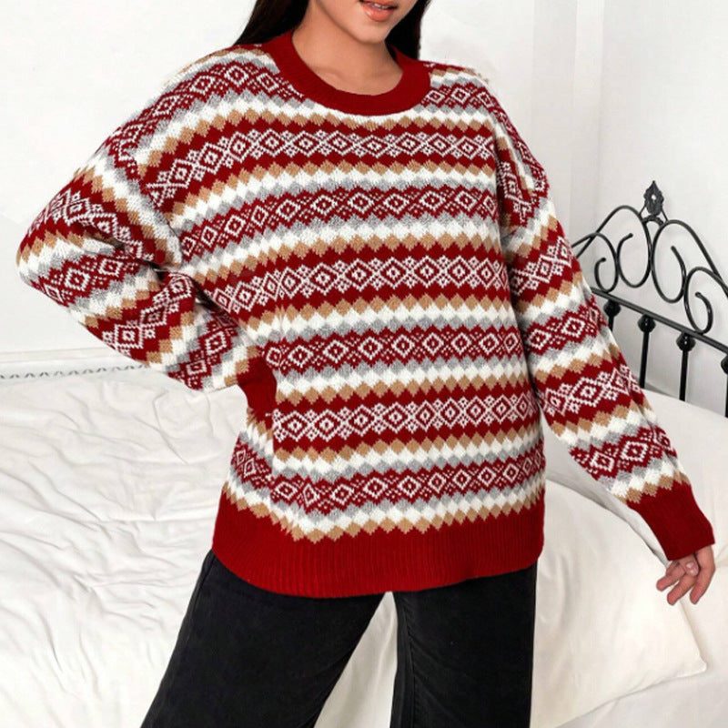 Women's Classic Velvet Fair Isle Crewneck Sweater